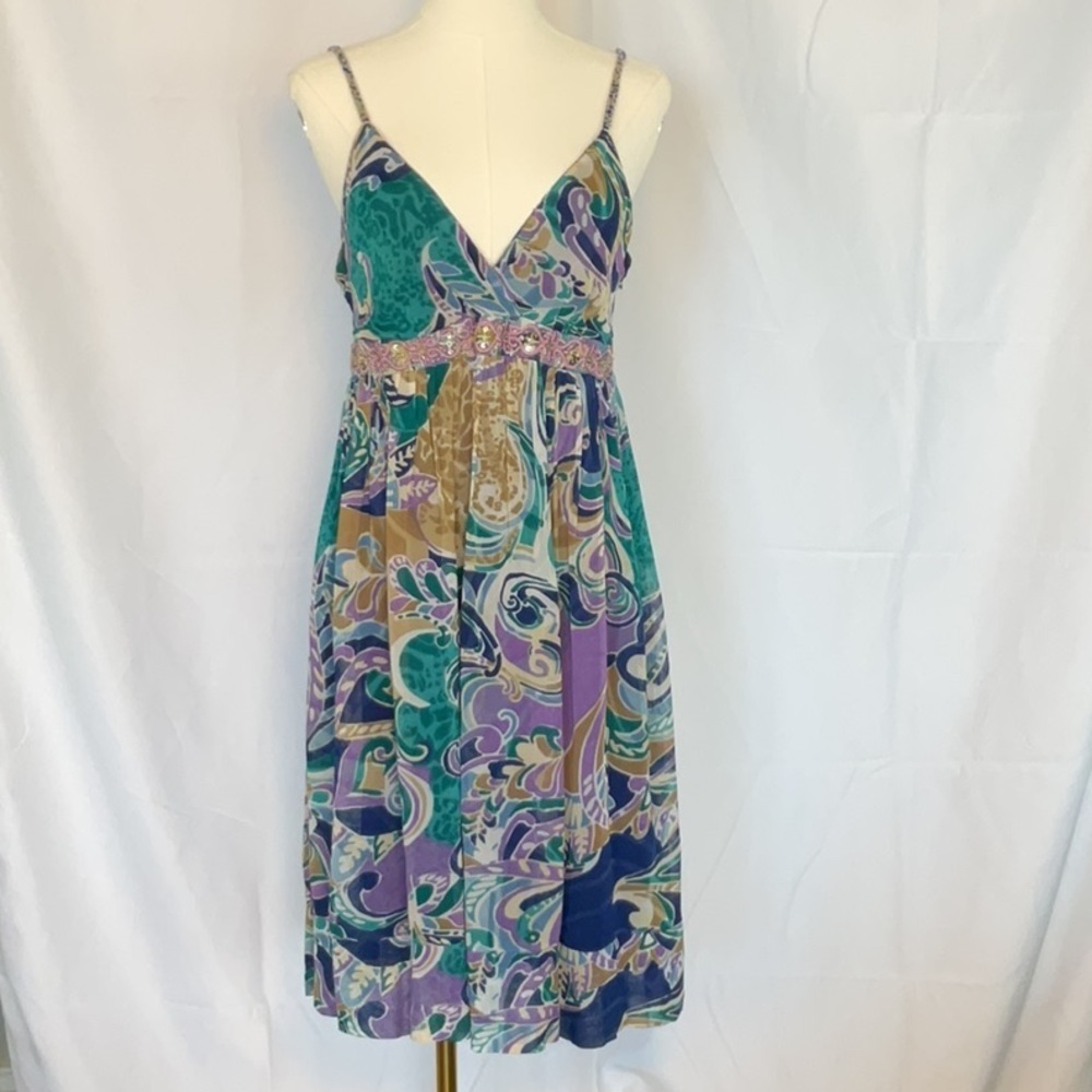 Eva Blue dress w/beaded detailing size 8 - Picture 1 of 6